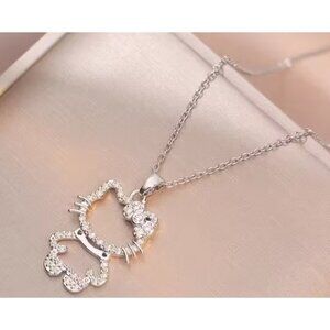 Hello Kitty Crystal Rhinestone Silver Pendant Necklace Light Luxury & Ultra Cute